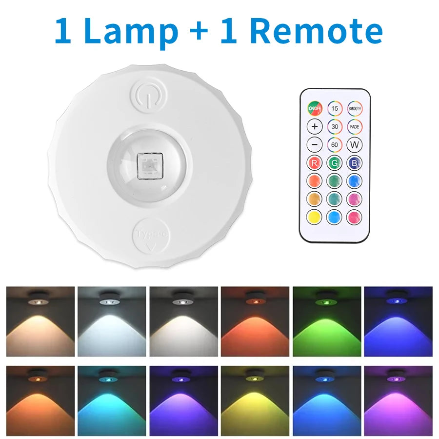 Remote Control RGB Cabinet Lights Rechargeable Wireless Lamp Night Light LED Lights for Kitchen Display Shelf Closet Bedroom