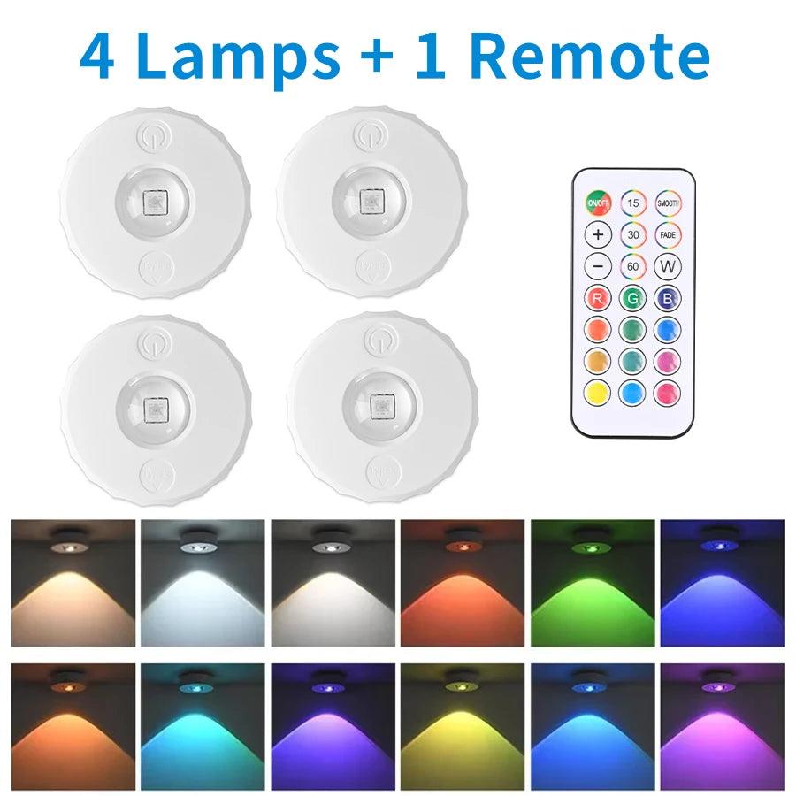 Remote Control RGB Cabinet Lights Rechargeable Wireless Lamp Night Light LED Lights for Kitchen Display Shelf Closet Bedroom