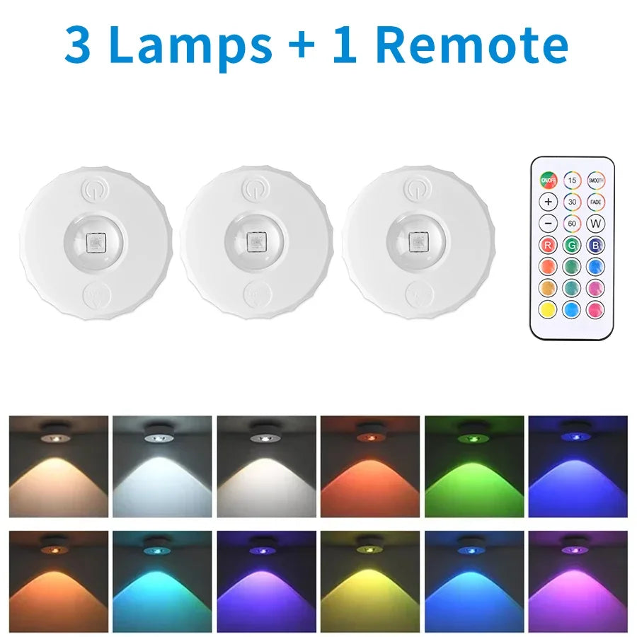 Remote Control RGB Cabinet Lights Rechargeable Wireless Lamp Night Light LED Lights for Kitchen Display Shelf Closet Bedroom