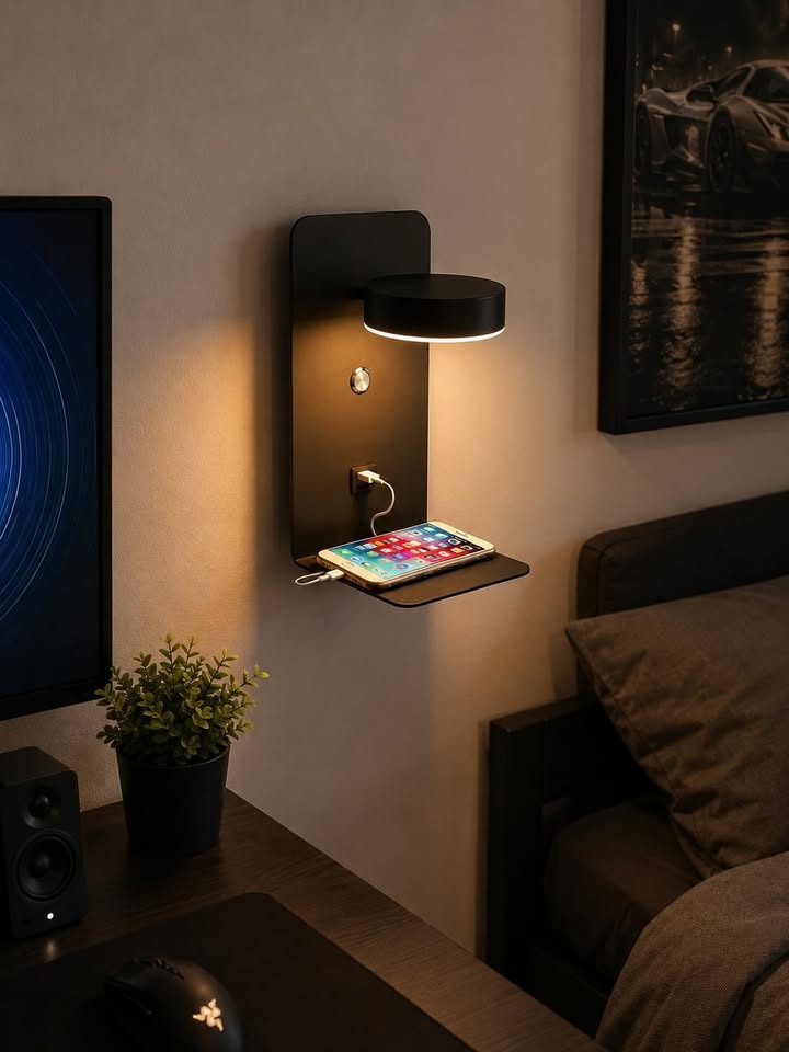 Modern LED Wall Lamp with USB Charging Shelf