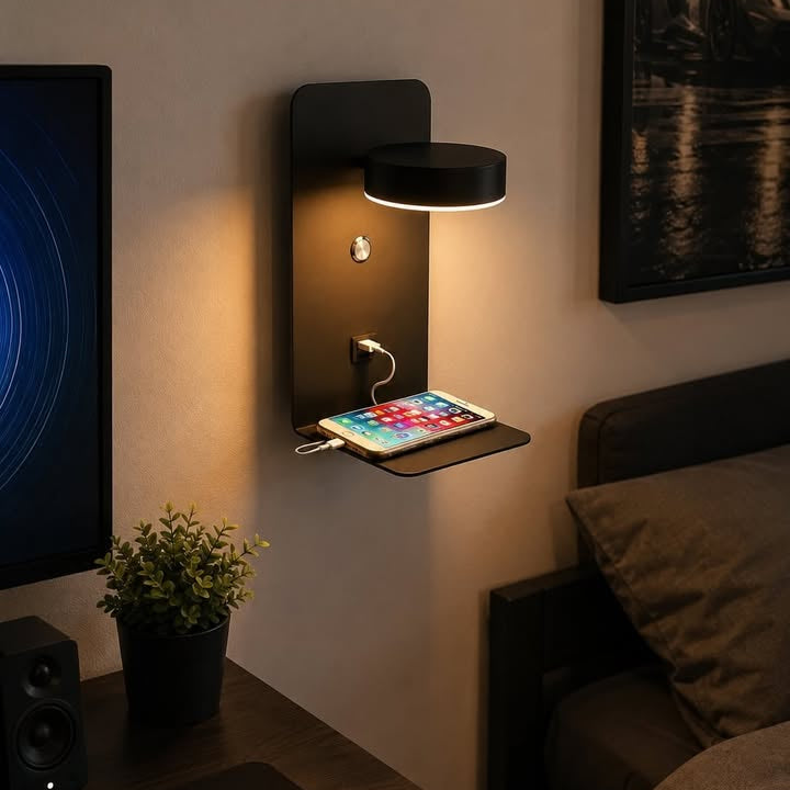 Modern LED Wall Lamp with USB Charging Shelf