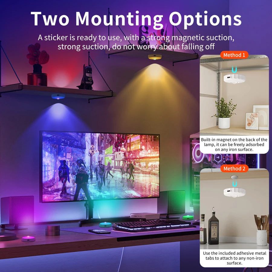 Remote Control RGB Cabinet Lights Rechargeable Wireless Lamp Night Light LED Lights for Kitchen Display Shelf Closet Bedroom