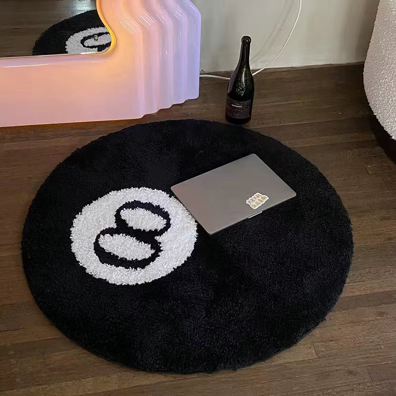 8 Ball Plush Rug – Soft Round Gaming Room Carpet