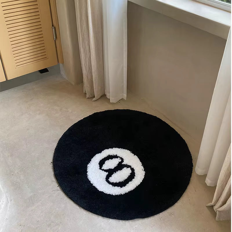 8 Ball Plush Rug – Soft Round Gaming Room Carpet