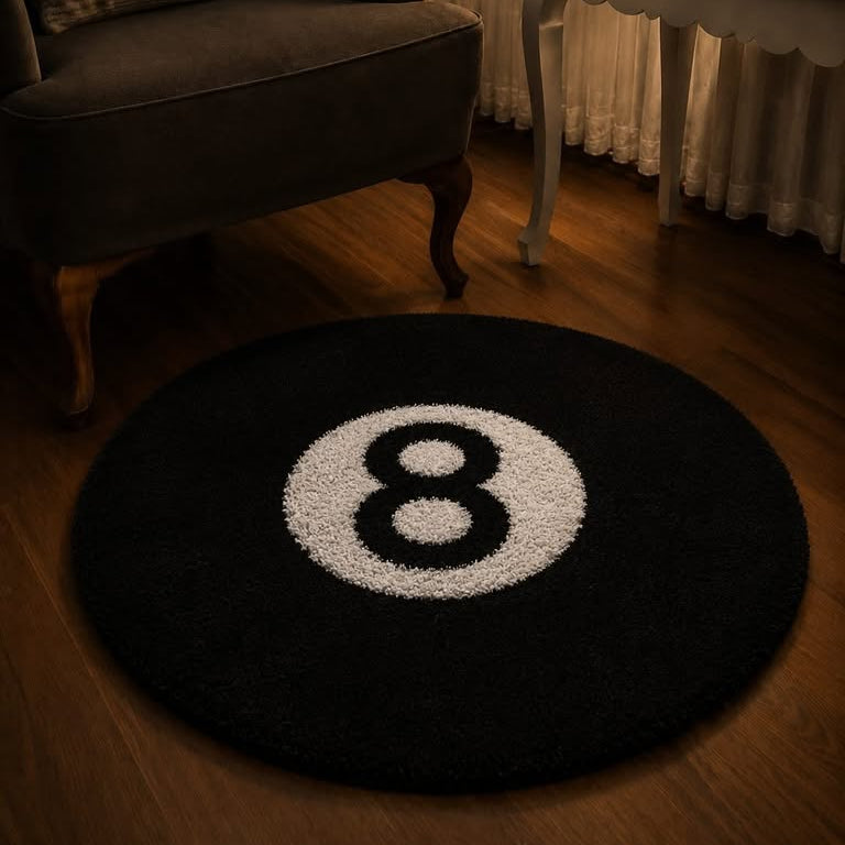 8 Ball Plush Rug – Soft Round Gaming Room Carpet