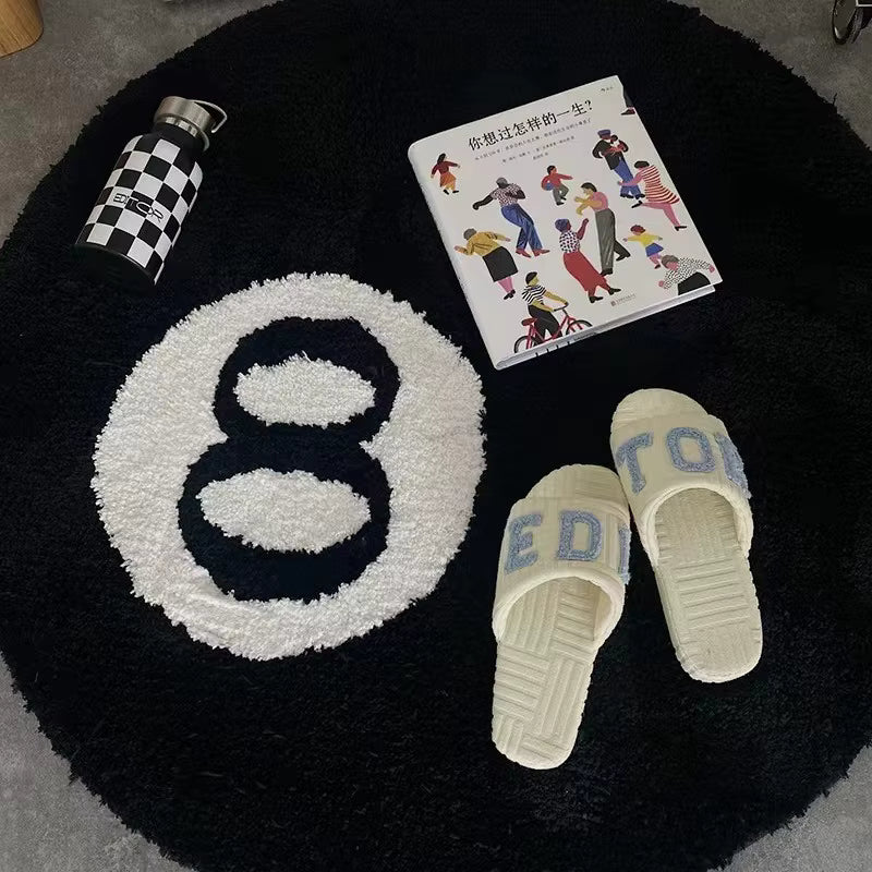 8 Ball Plush Rug – Soft Round Gaming Room Carpet