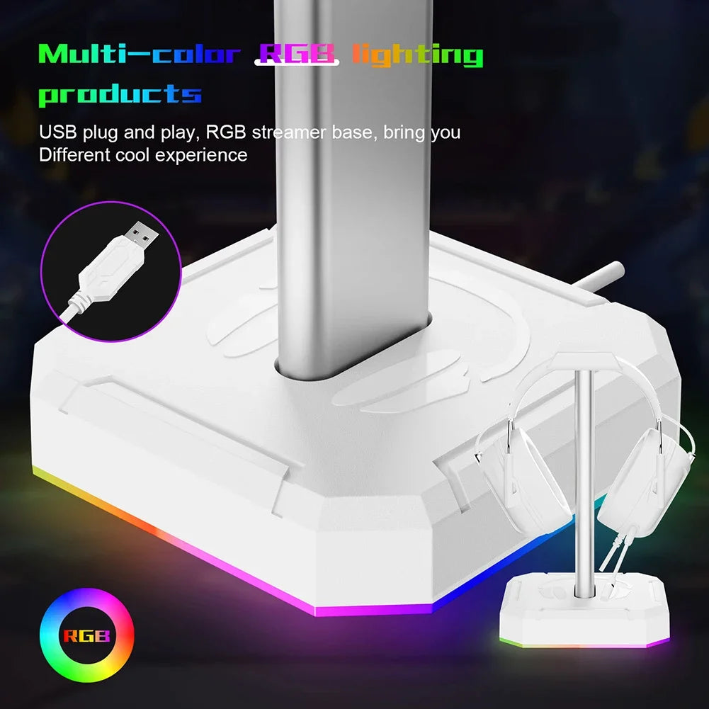Headset Support Stand Space Saving Desktop Organizer Vertical Bracket Hanger RGB Backlight Headphone Stand Holder Rack