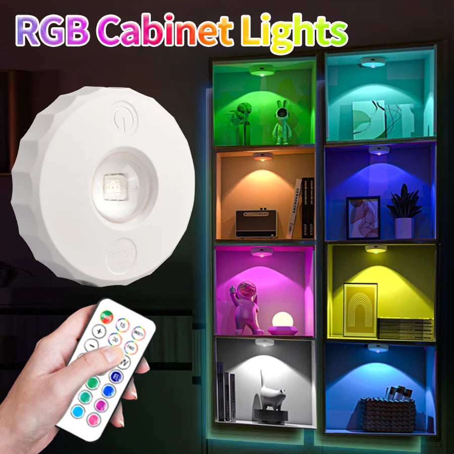 Remote Control RGB Cabinet Lights Rechargeable Wireless Lamp Night Light LED Lights for Kitchen Display Shelf Closet Bedroom